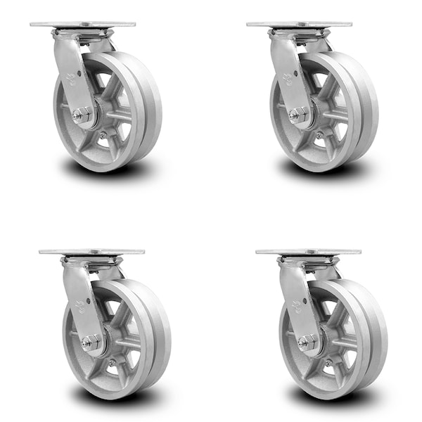 6 Inch V Groove Semi Steel Swivel Caster Set with Ball Bearing and Swivel Lock